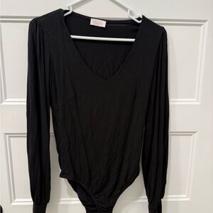 Pink Lily Elegant Black Long Sleeve Bodysuit